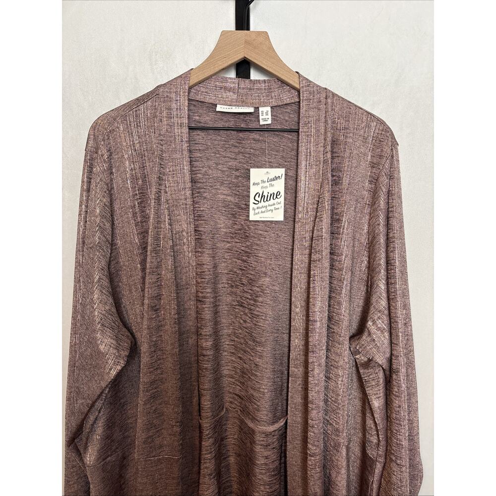 NEW Susan Graver Foil Printed Open Cardigan Women's 3X Pink Pockets Liquid Knit - Picture 2 of 11
